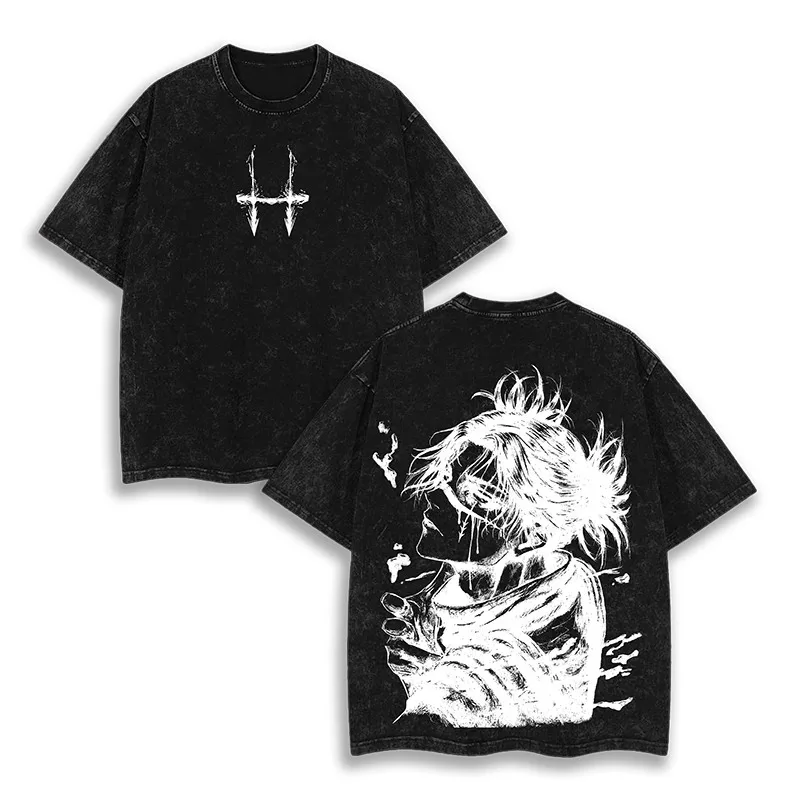 

Hot Selling Anime Spell Battle Pattern Printed Washed T-shirt for All Seasons, Suitable for Both Men and Women, Casual T-shirt