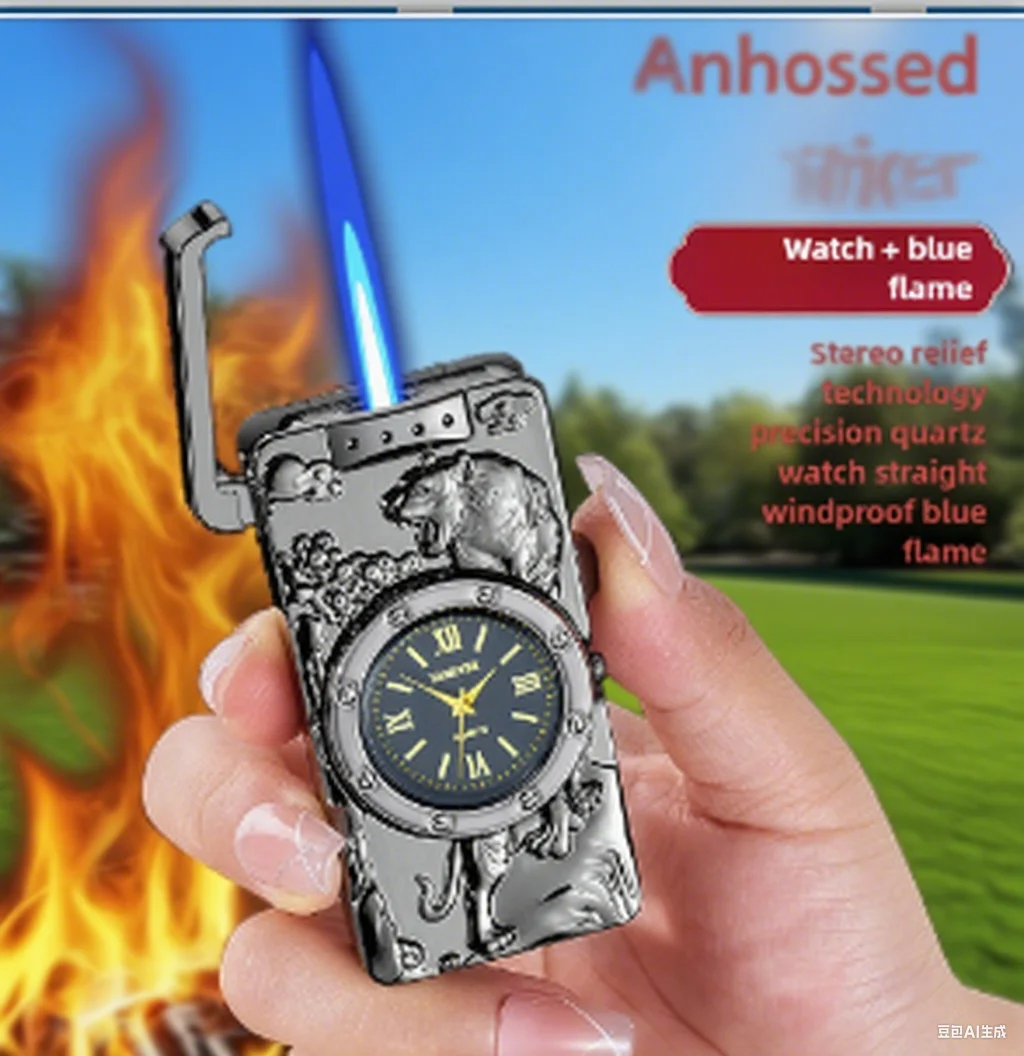 

Мужская надувная зажигалка с кварцевым циферблатом и прямым пламенем, тисненый узор для подарка парню, изысканные подарки, прикуриватель