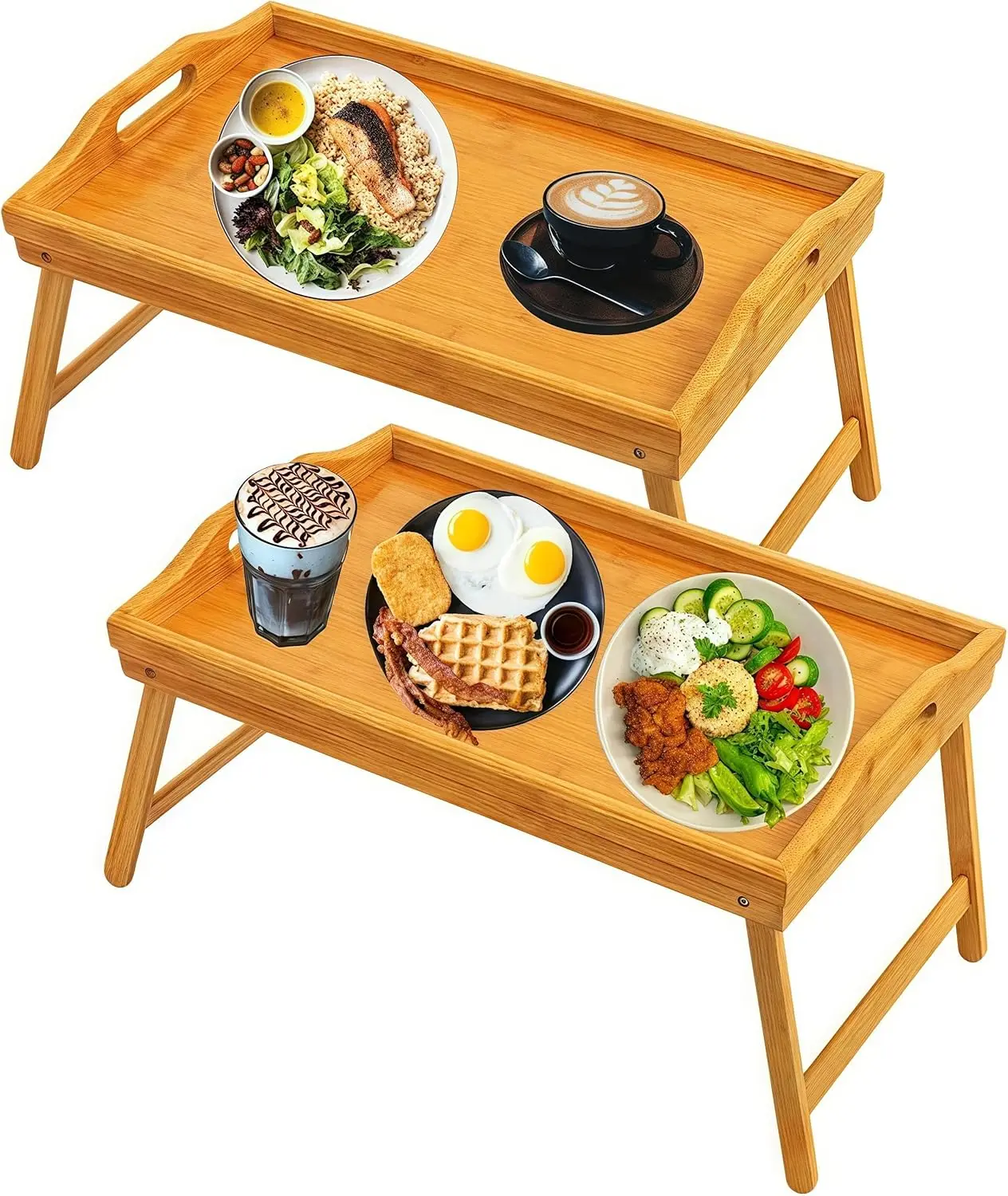 

2 Pack Folding Bed Table Tray - Wood Lap Desk for Sofa, Bed, Eating & Working