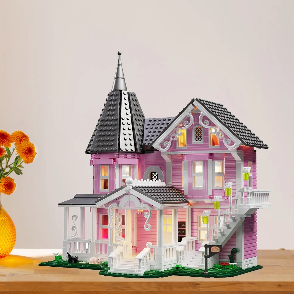 

Coralines Building Block Kit Pink Palace Model Apartment Ideas Movie Architecture Toy for Boys and Girls Birthdays Gift，1349 Pcs