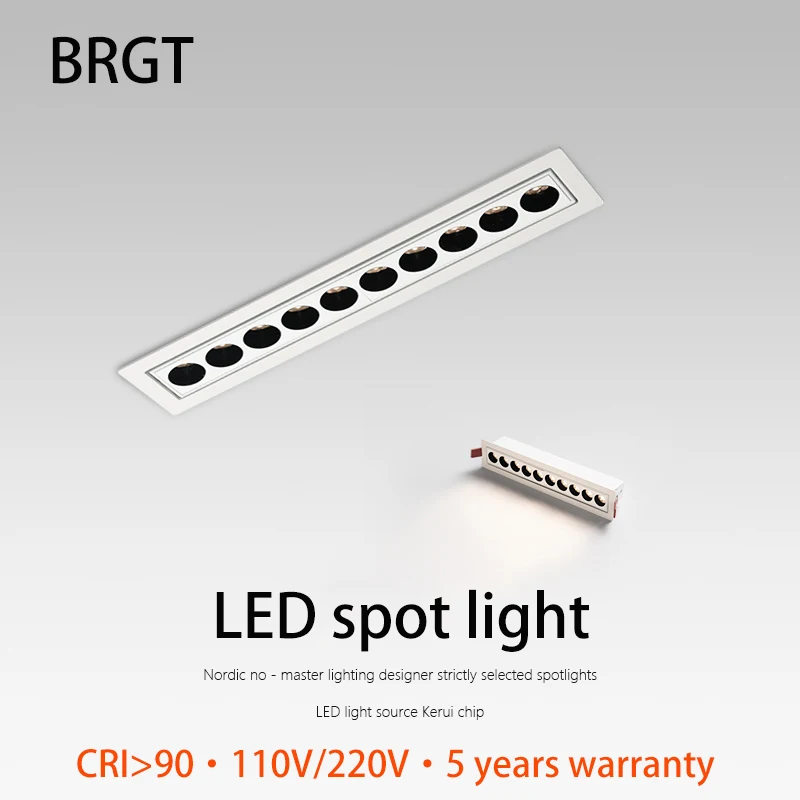 BRGT LED Spot Light Embedded Long Grille Spotlight 10W 20W Recessed Ceiling Lamp AC85-265V For Living Room Kitchen Shop Lighting