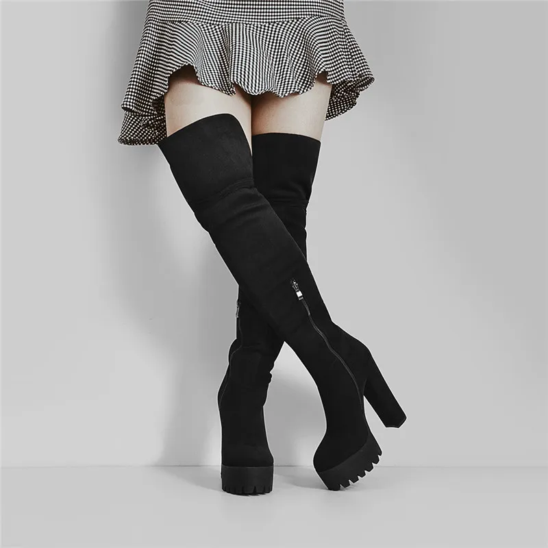 Onlymaker Over The Knee  Boots Women Black Platform High Heel Stiletto  High Zipper Plus Size Handmade Boots