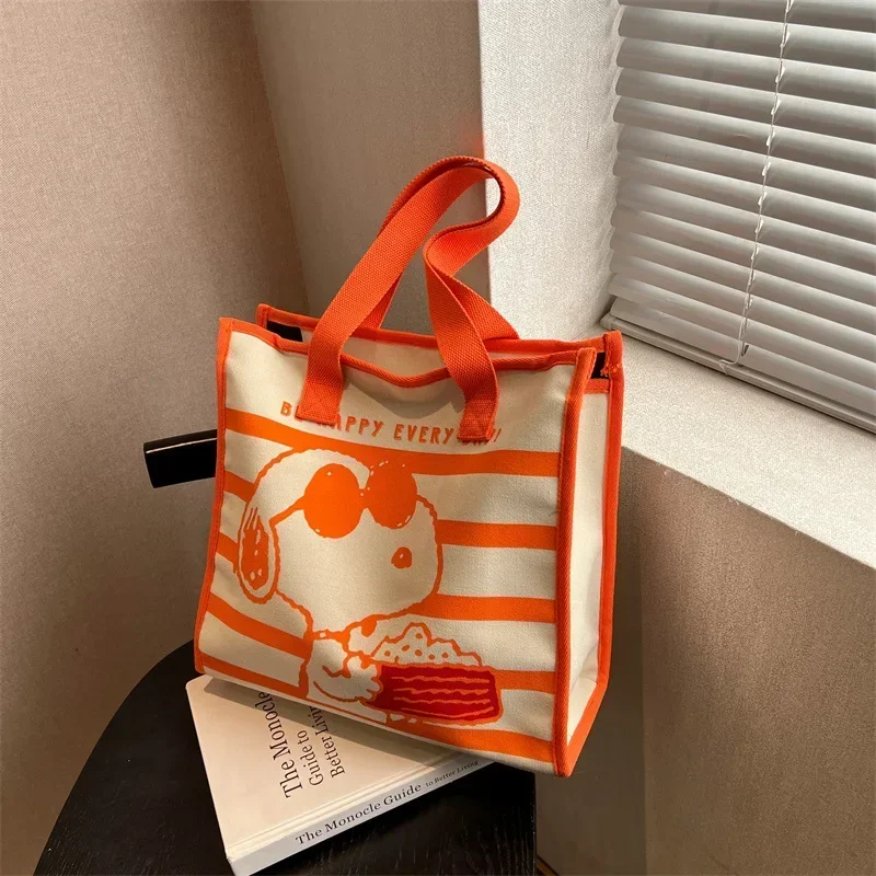 Menina moda listra lona bolsa de ombro feminino verão brilhante 2023 novo dos desenhos animados snoopy sacola bolsa de compras 33x32x13cm