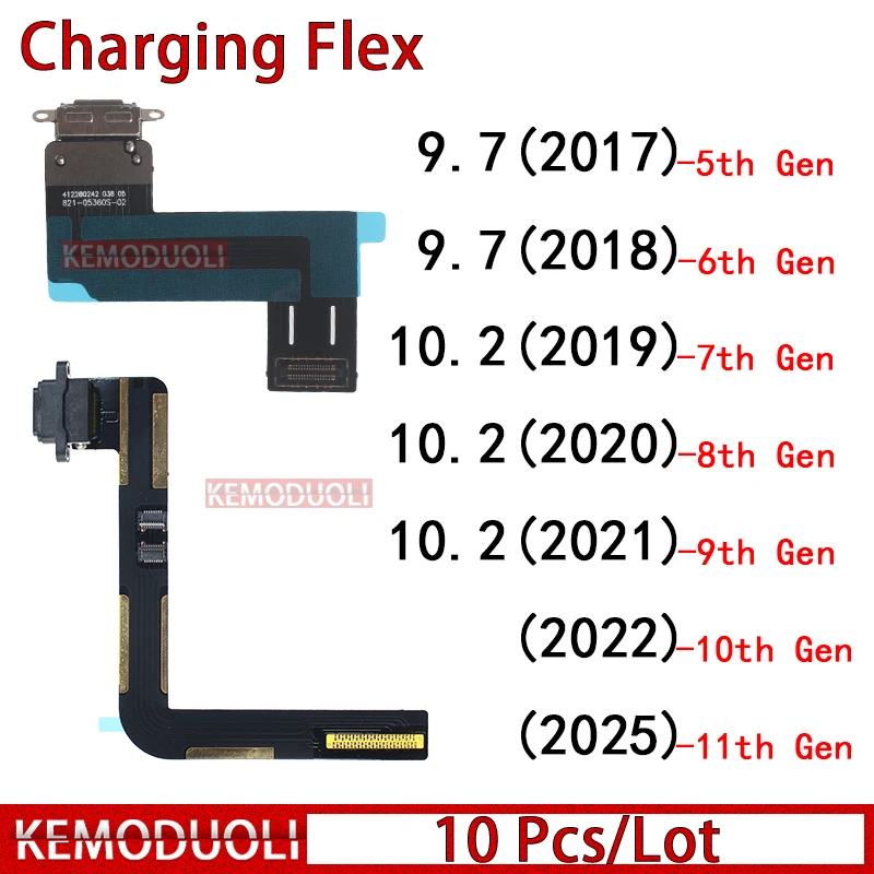 

10 Pcs Charging Flex for Ipad 2022 2025 9.7 10.2 5 6 7 8 9 10 11 Th 2020 2021 Generation USB Ports Charger Dock Connector
