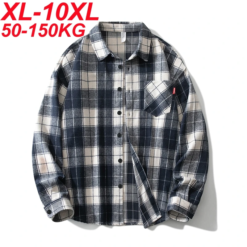 Winter Plus Size 10xl Men Shirt Long Sleeve Shirt Sanded Oversized Vintage Plaid Shirt 9xl 8xl Large Size Leisure Blouse Male