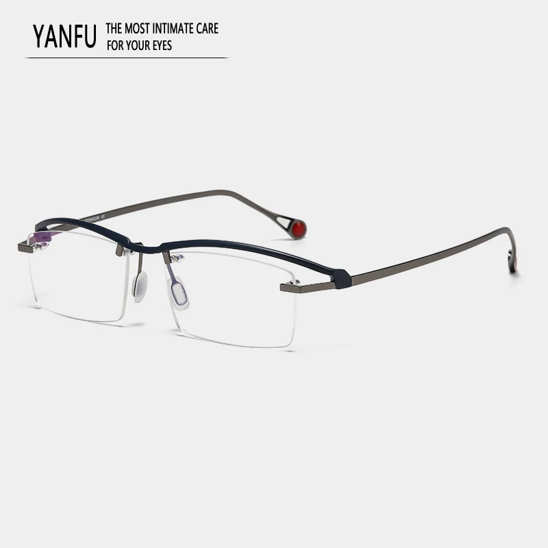 Vintage Pure Titanium Semi-Rimless Glasses Frames Fashion    for Men Women Rectangle Classic Designer Optical Eyeglasses Reading