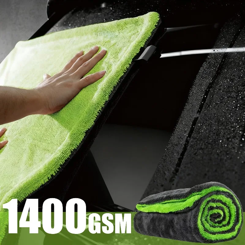

1400GSM Сверхмощное полотенце для сушки автомобиля 60x40 см Негабаритная двухсторонняя чистящая ткань Супер впитывающее ультра-мягкое полотенце без царапин