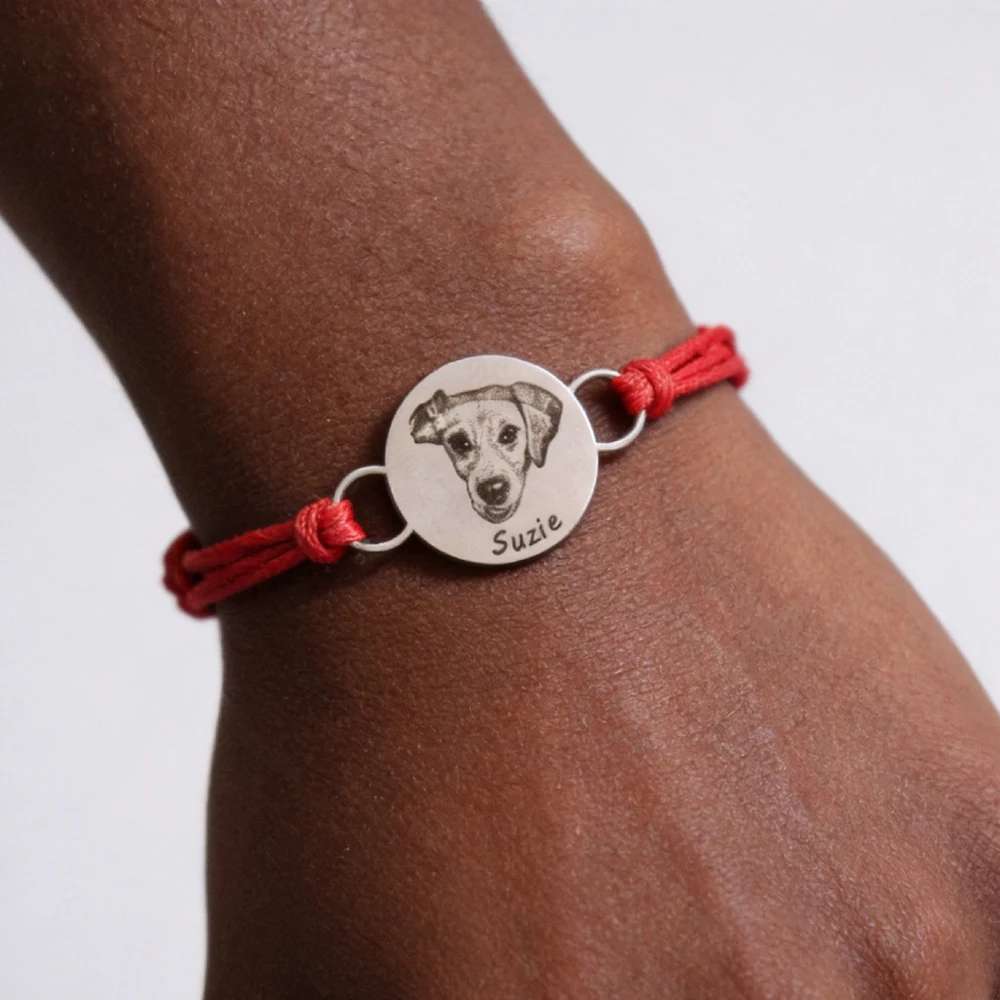 Custom Engrave Pet Portrait Round Bracelet Adjustable Personalized Cat Dog Picture Rope Bangle Lost Memorial Gift For Men Women