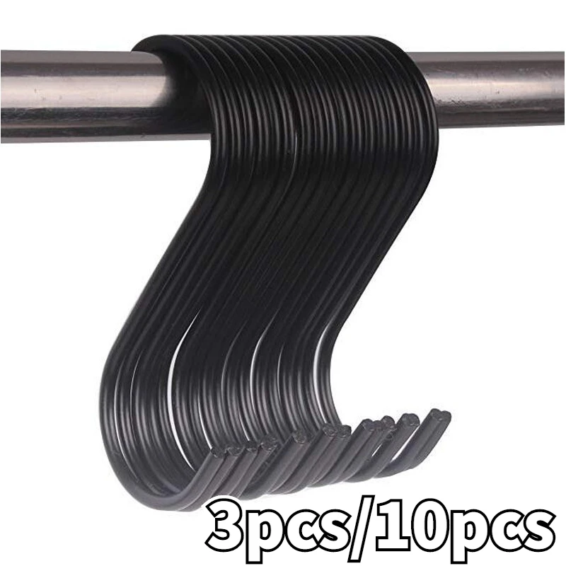 

3/10PCS Metal S-Shape Hooks Kitchen Bedroom Black Railing S Hanger Hook Clasp Holder Hooks Hanging Storage Tools