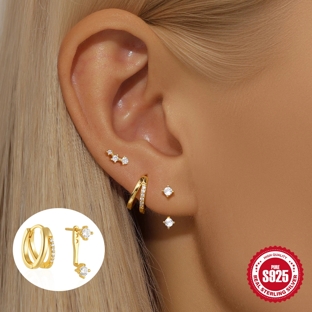 

ROXI 925 пробы серебро цветок пирсинг двухслойные круглые серьги с пряжкой для женщин 18-каратное золото цвет 3 шт. серьги комплект ювелирных изделий