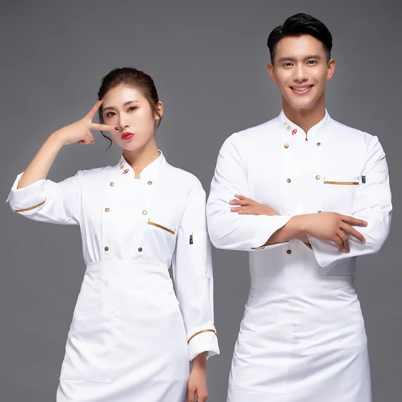 Chinese and Western Restaurant Steak Shop High-End Restaurant Back Hall Chef Uniform Spot White Food Factory Clothing Long Sleev