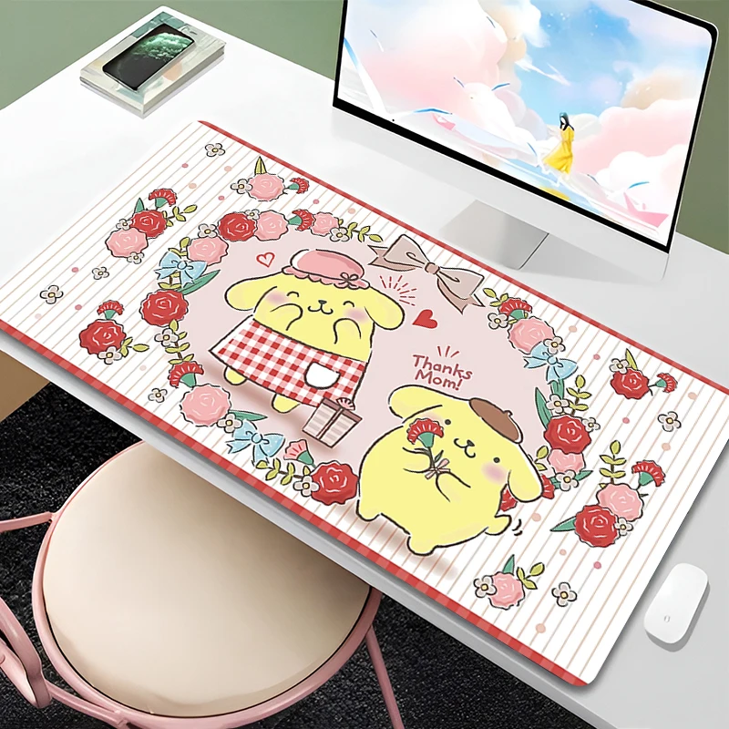 Tapis de souris tendance Pompompurin XXL, grand tapis de bureau antidérapant pour le gaming, accessoires gamer en caoutchouc, tapis de souris pour ordinateur portable