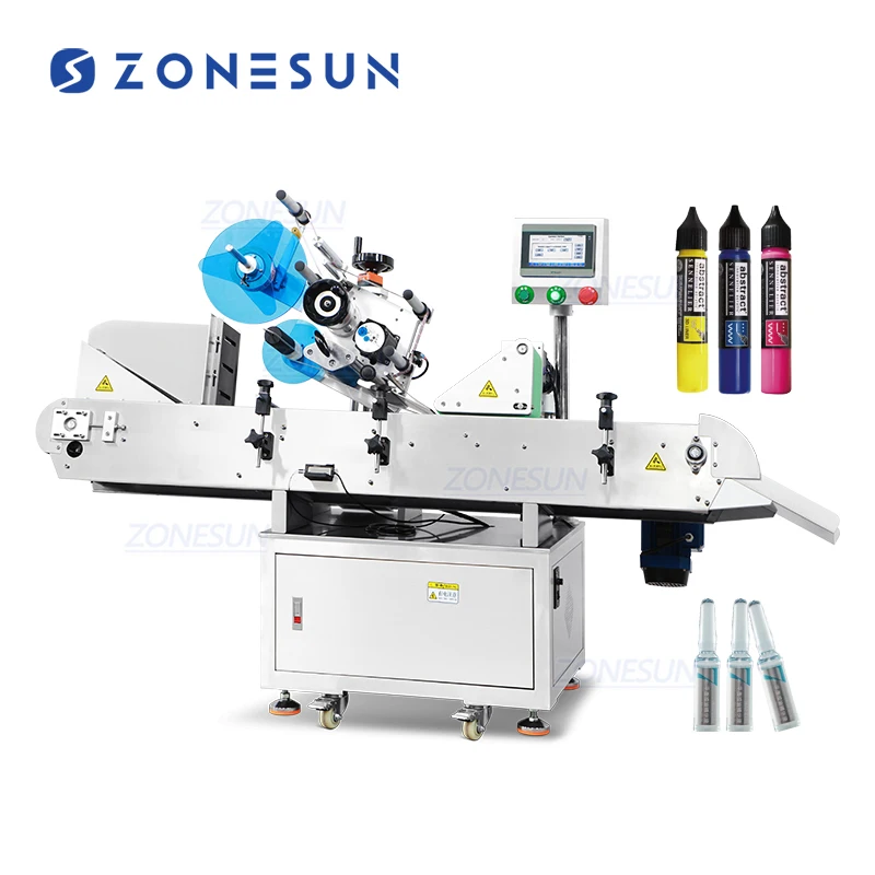 ZONESUN ZS-TB823 Horizontal Automatic Sticker Crayon Reagent Small Round Cryo Vials Bottle Labeling Machine For Plastic Bottle