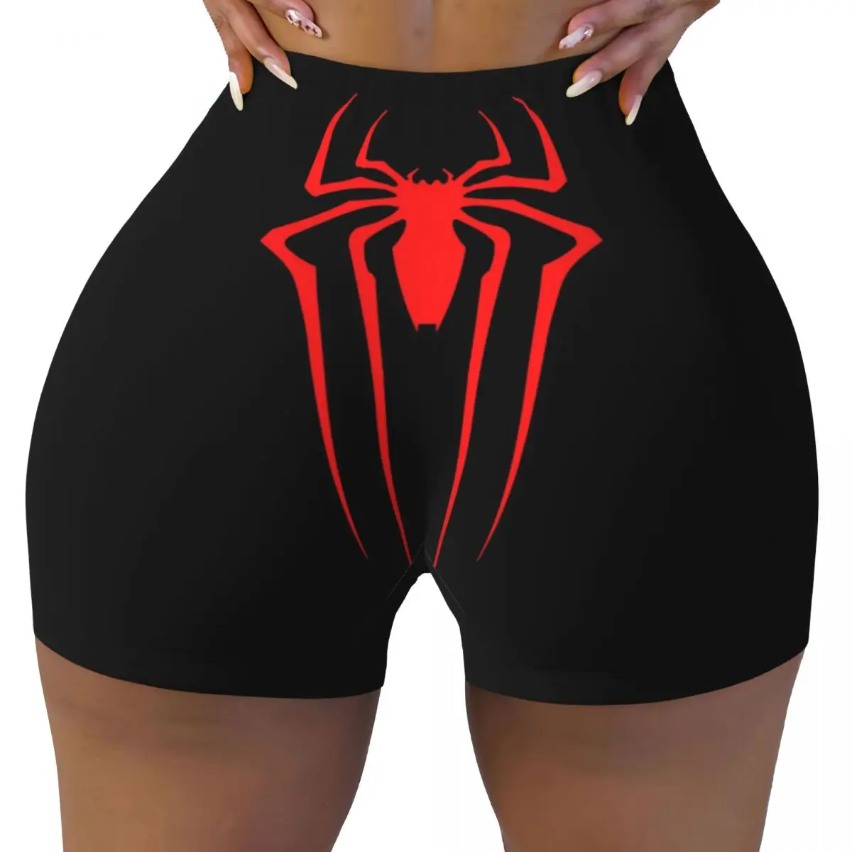 Custom Red Spider Man Gym Biker Running Shorts Women's Workout Yoga Shorts