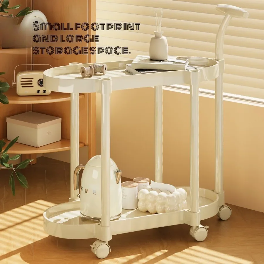 Cream Style Coffee Table Cart Creative Double-layer Snack Rack Bedroom Living Room Mobile Side Table