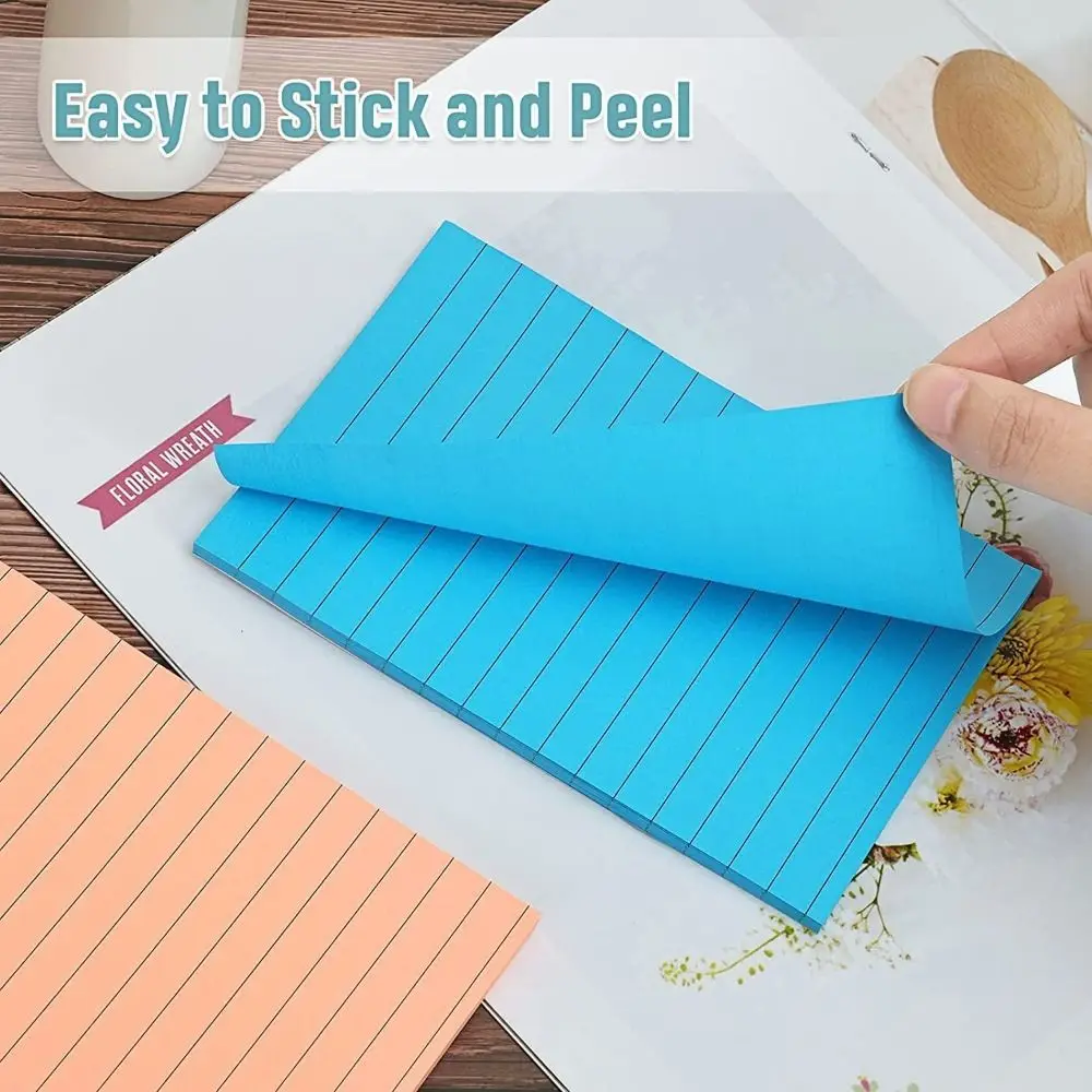 

8Pcs Self-adhesive Self Sticky Notes Pad 8 Rainbow Color N Times Student Writing Marker with Lines 76X76MM Writing Memo Pad