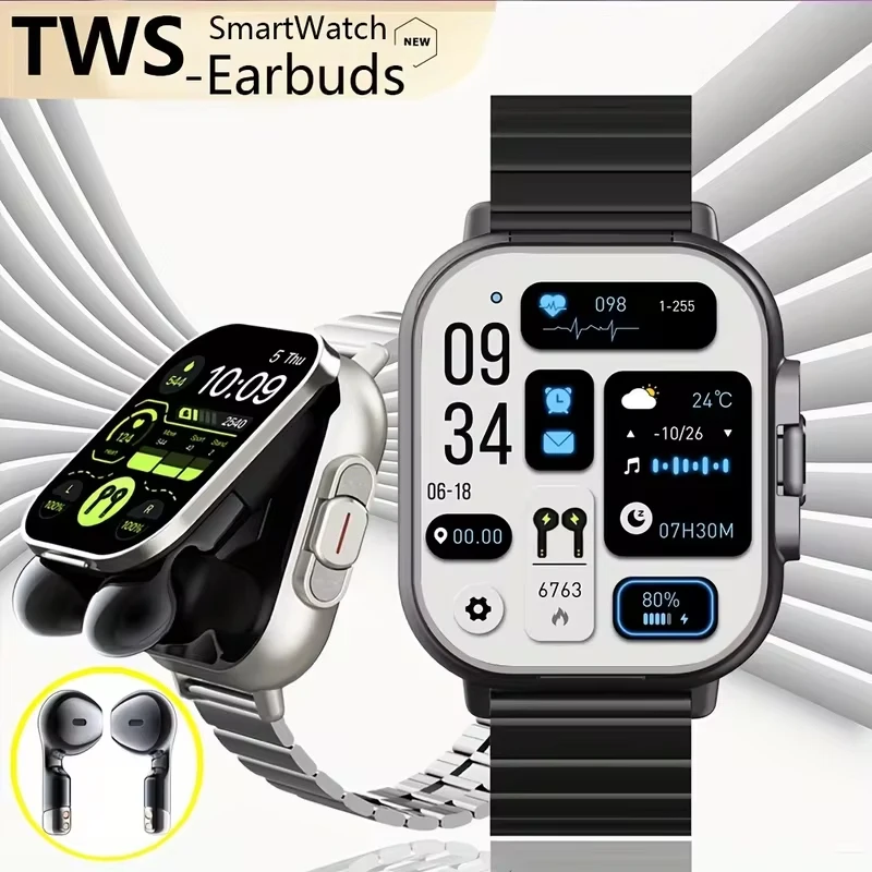 

NFC Смарт-часы TWS Гарнитура 2-в-1 Bluetooth Вызов Сердечный ритм Артериальное давление Мониторинг здоровья Наушники Воспроизведение музыки Smartwatch