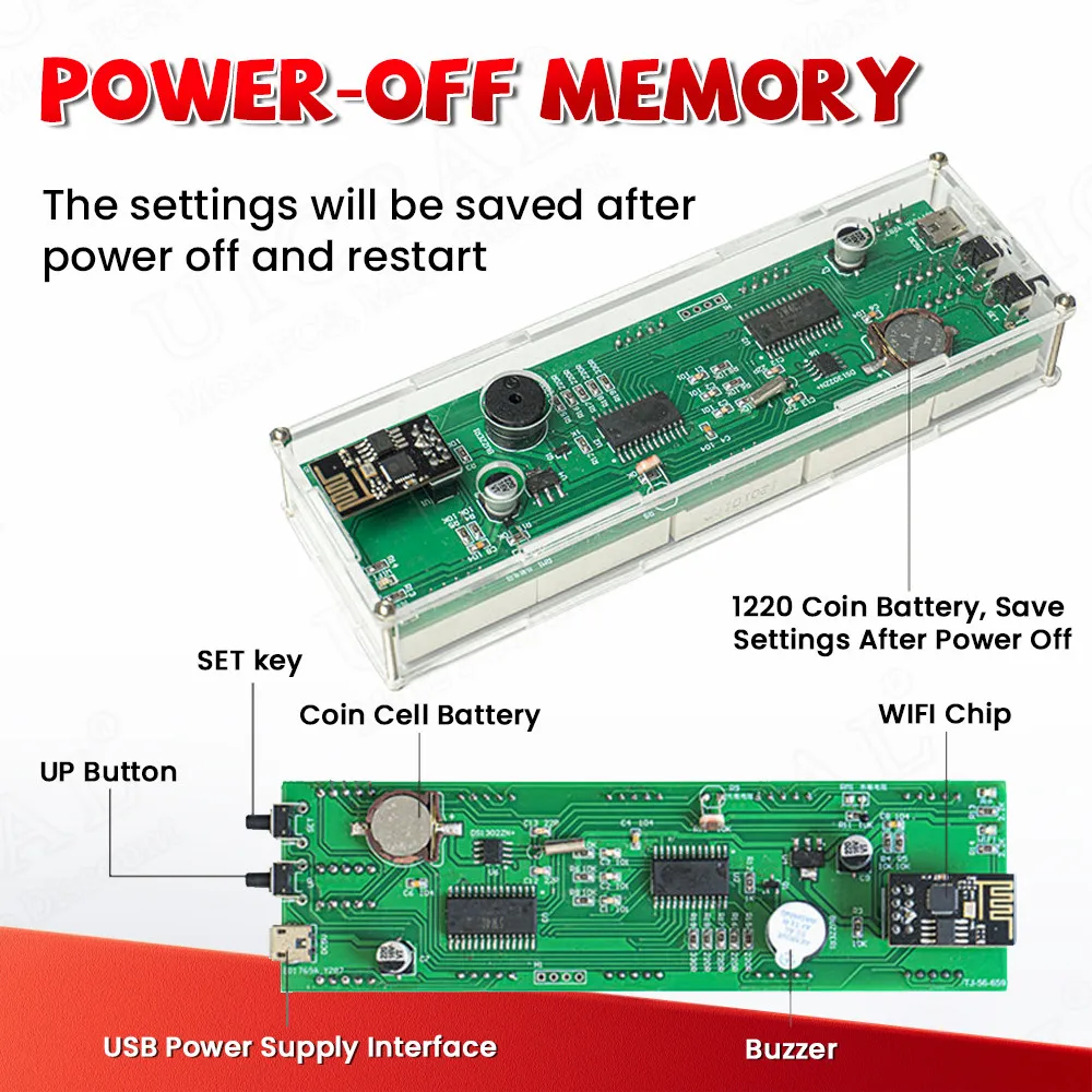 WiFi ESP8266 DIY Kit Electronic Network Clock Module 8-bit Digital Tube Display Time Temperature Alarm Soldering Practice Kit