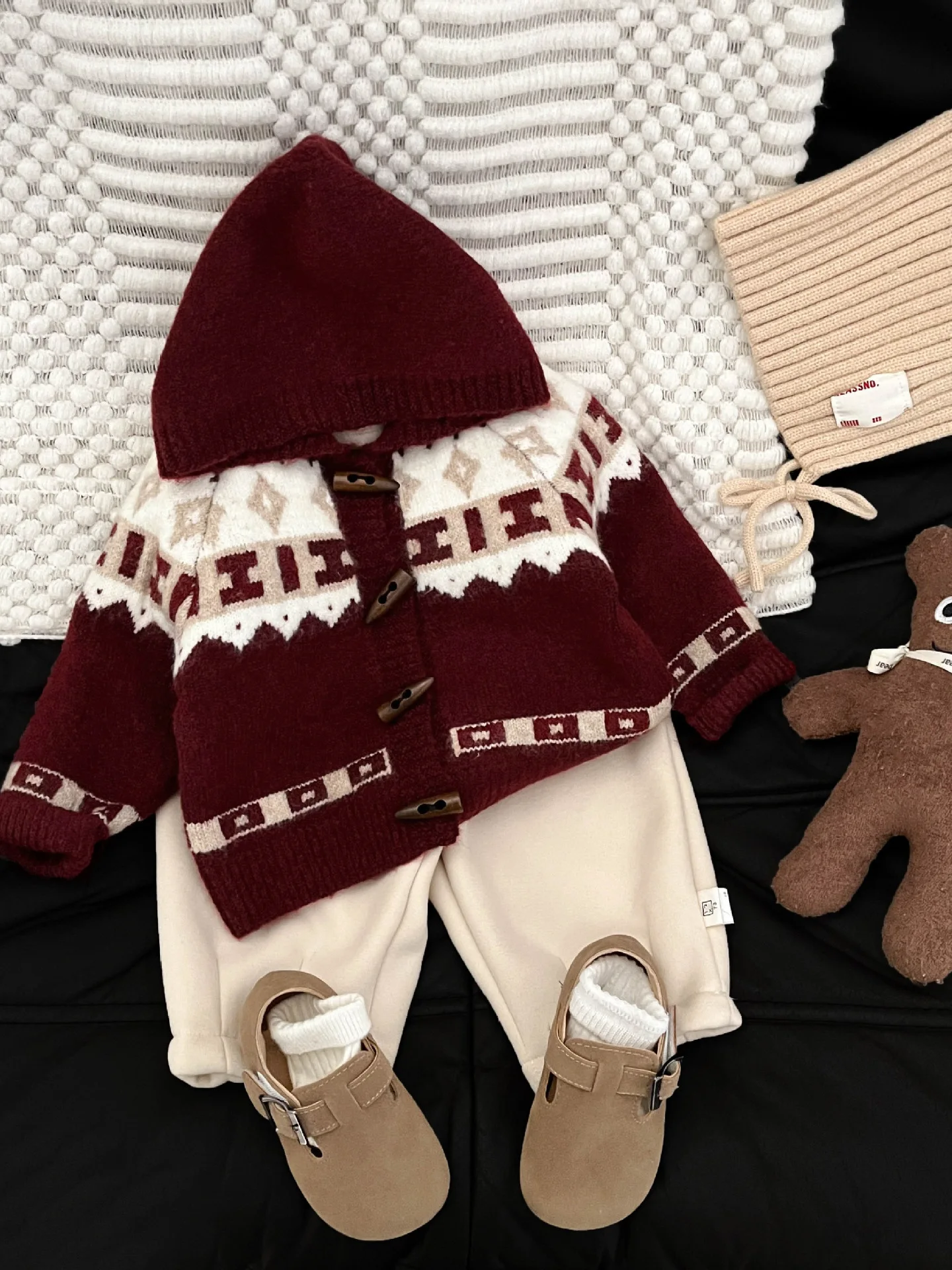 

Thiened Knitted Sweater for Children New Year Red Island Faion Intarsia Cardigan Coat Boys Girls Autumn Winter Princ S...