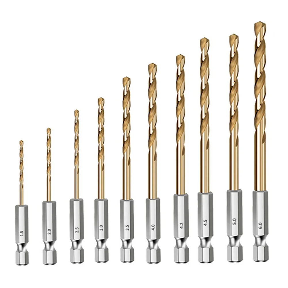 

Home Improvement Titanium Coated Drill Bits Silver Gold 135 Split Point Quick Change Wear Resistance Double U Shape Flutes