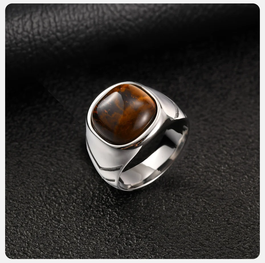Vnox Herren Edelstahl Quadratischer Tigerauge-Stein Siegelring, Punk-Stil Geometrischer Statement-Ring für Party Hochzeit Geschenke – Detail 6