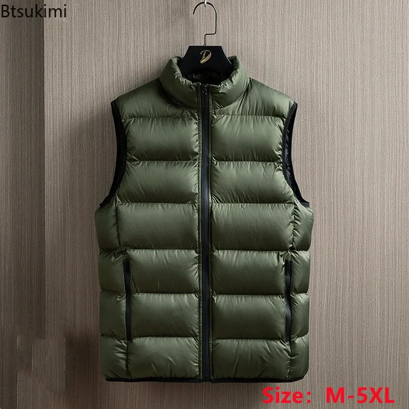 2024 Men's Casual Thick Warm Sleeveless Vest Solid Autumn Winter Jacket Vest Windproof Cotton Coat Top Male Waistcoat Clothing