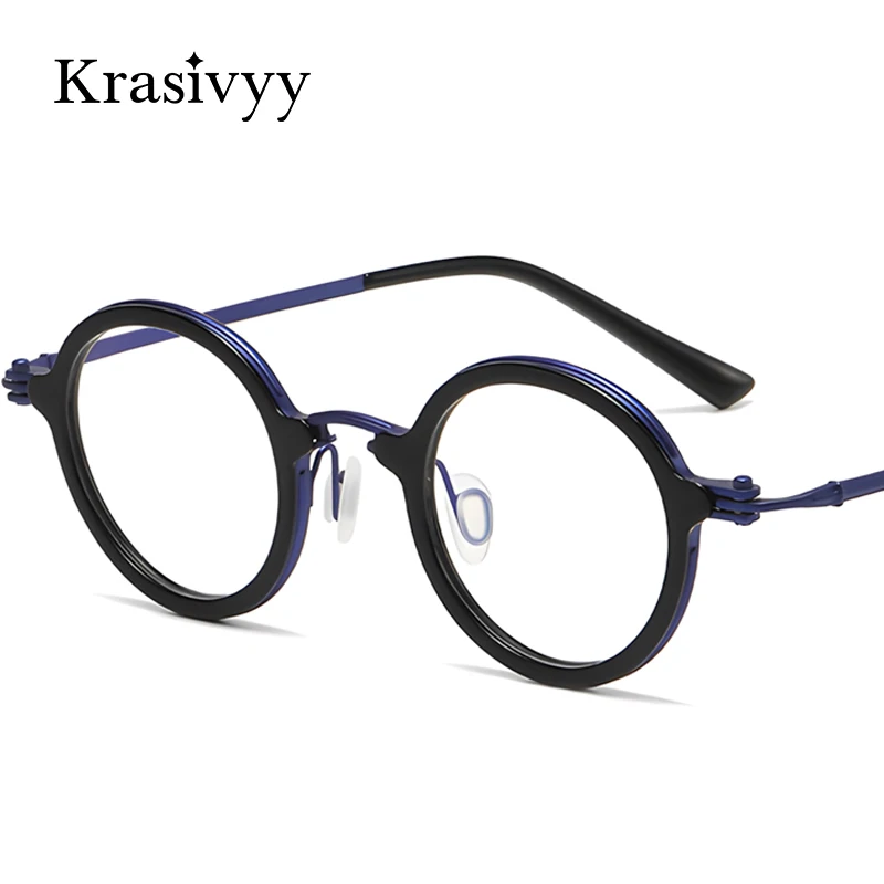 

Krasivyy Pure Titanium Glasses Frame Men Retro Round Acetate Prescription Eyeglasses Frames Male Brand Designer European Eyewear