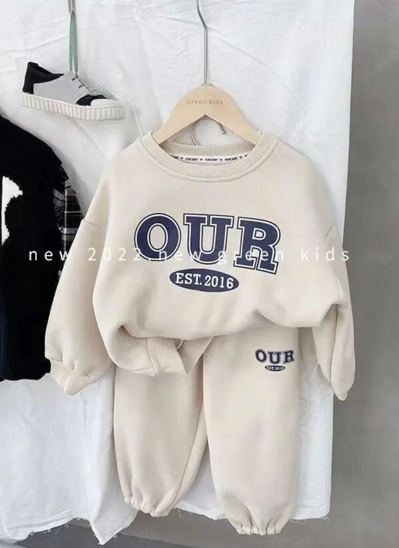 New Boys Round Neck Sweater 2-6 Years Sets Boys Warm Casual Loose 2Pcs Children's Autumn Winter Long-Sleeved Letter Sports Suit