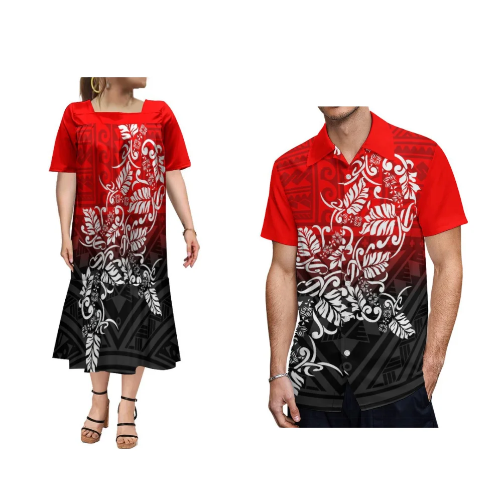 Summer Leisure Shirt Exclusive Couple Clothing Women's Dress Couple Set Polynesian Customized Mumu Long Dress