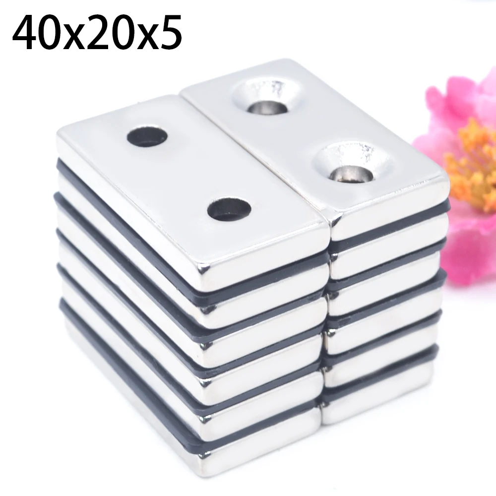 1/5/10/50pcs 40x20x5mm strong magnet high strength rectangular 40X20X5 perforated magnet hole 5MM neodymium iron shed imanes new