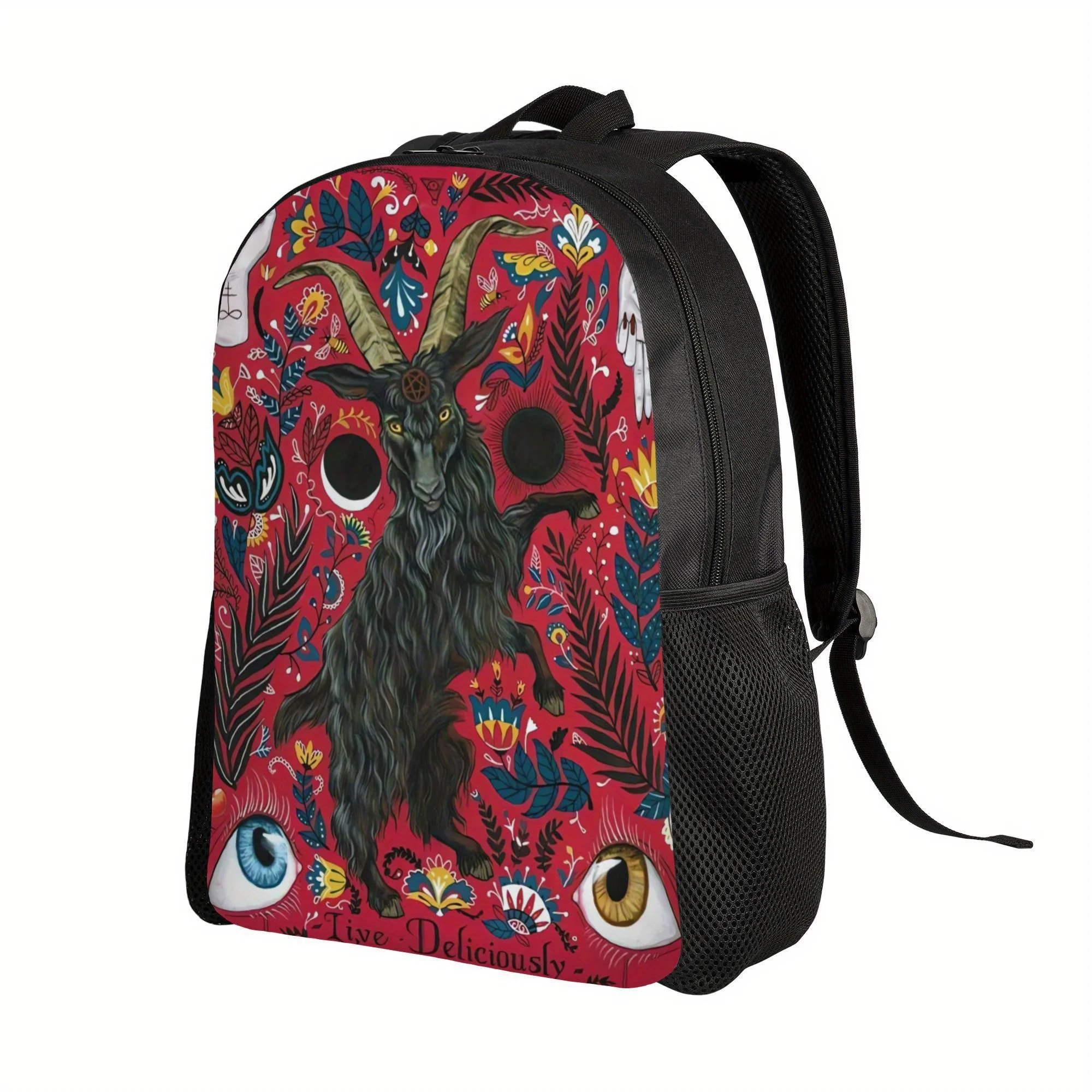 

ZLIENSZUS Men's Extremely Simple Compartmentary Backpack - Black Philip Goat and Witch Pattern, Compact Academy Bag
