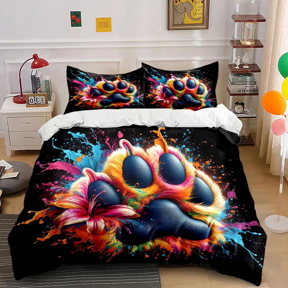 

"Colorful Paw Print Art Decor" Bedding Set with 1 Duvet Cover 2 Pillowcases Single Double King Queen, Gift