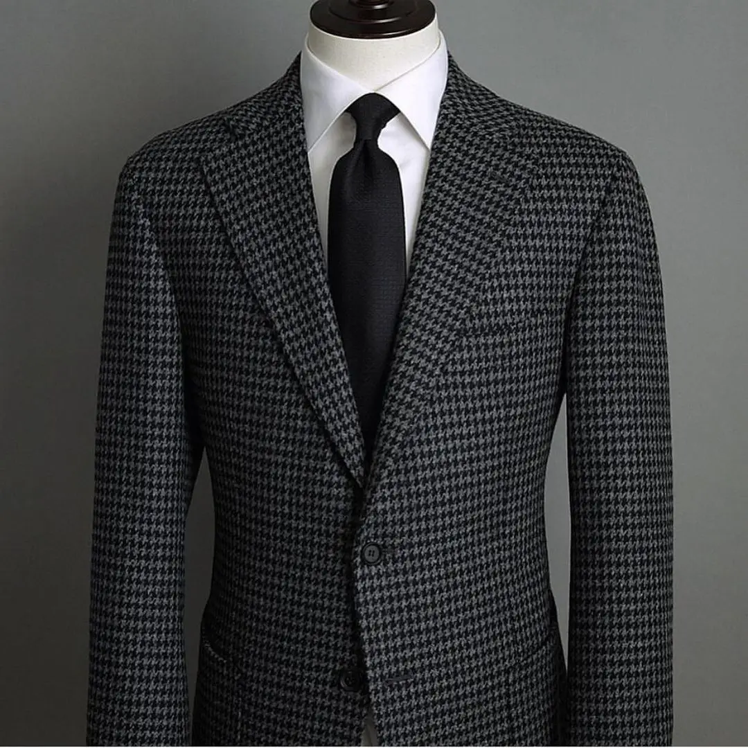 Houndstooth Heren Smoking Pakken 2-delig Winter Tweed Warme Dikke Pakken Aangepaste Speciale Gelegenheid Pakken Formele Kleding Feestkostuums