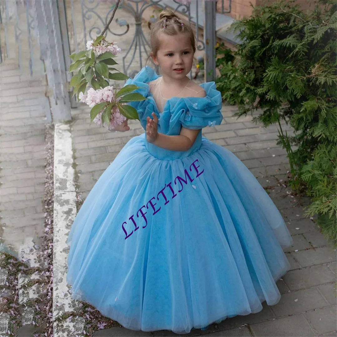 Abito da ragazza di fiore con pieghe principessa personalizzato, festa di nozze senza spalline, elegante abito da prima comunione formale con spalle scoperte personalizzato