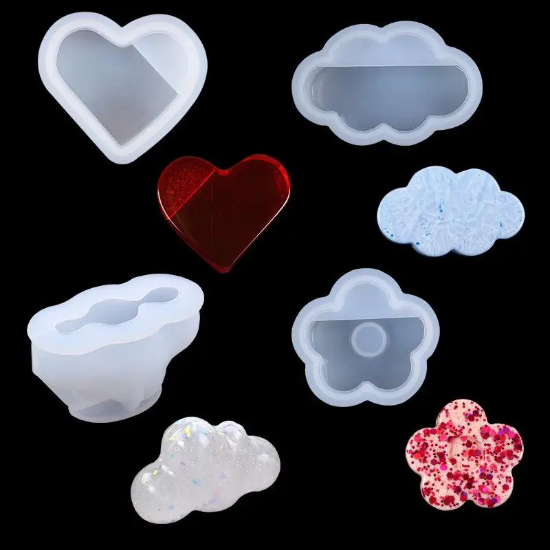 

Silicone Mold DIY Heart Cloud Flower Shape Card Stand Office Desktop Ornaments Epoxy Resin Mold Business Card Notes Holder