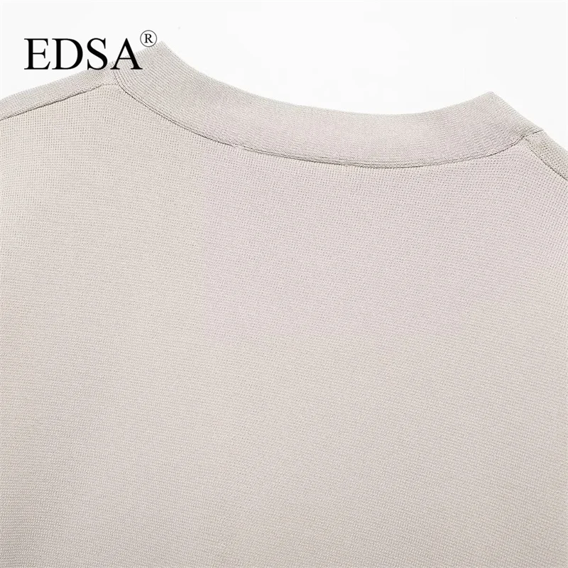 EDSA Women Casual Solid Cardigan V-neck Single Breasted Knitted Folds Loose Fashion Vintage Female Warm Sweaters