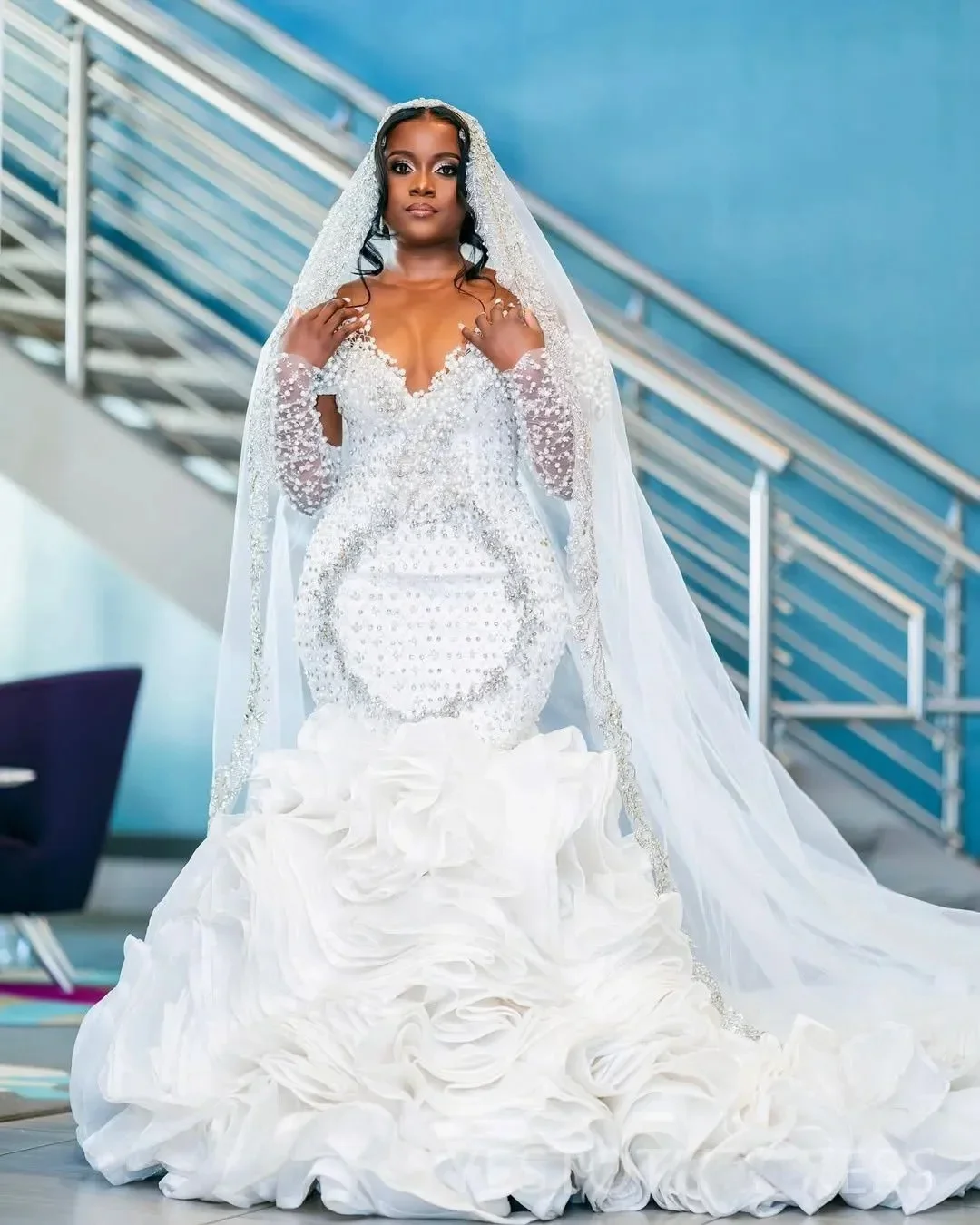 Customized Aso Ebi Plus Size Ivory Wedding Dress Appliques Beaded Crystals Pearls Tiers Luxurious Bridal Gowns Dresses