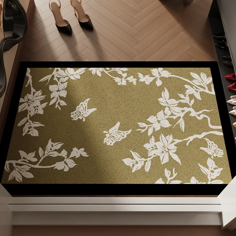 Retro Green Welcome Entrance Mat Rug Absorbs Dirt Door Mat Non-Slip Floor PVC Doormat Cuttable Hallway Mat