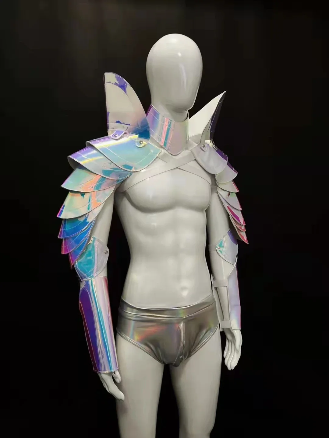 Club Party Nachtclub DJ Gogo Sexy Zilver Kostuum Stadium Slijtage Manchet Outfit Spier Heren Space Mirror Armor Bar Danser Prestaties