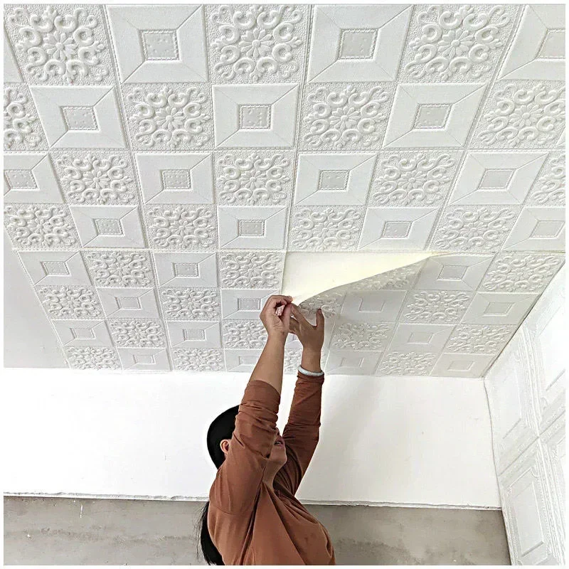 3D impermeável auto-adesivo teto Wallpaper, Papel de contato, decoração do telhado, adesivo decalque, TV fundo