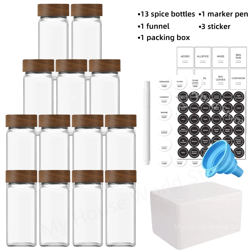 13 Stuks Glazen Kruidenpotjes Met Bamboe Deksels 4 Oz Glazen Potten Kruidenpotje Set Kruiden Potten Organizer Opslag flessen Voor Kruidenrek