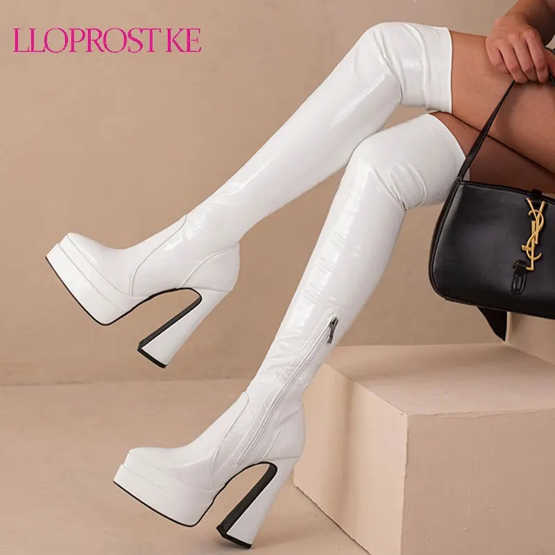 

Lloprost ke Plus Size 43 Women Over Knee Boots Platform Thick High Heel Ladies Motorcycle Boots Side Zip Pointed Toe Women Boot