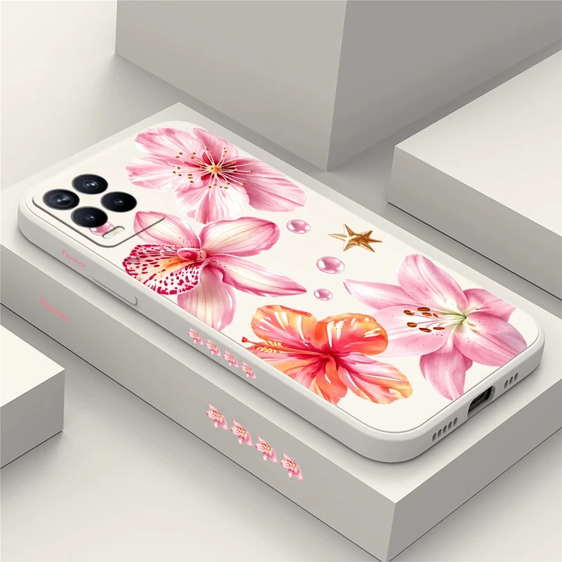 Pink Lily Lychee Texture Case For OPPO Realme 9 Pro Plus 9i 8i 7i 7 6s 5s 5i 5 Soft Silicone Drop Resistant Full Protection Capa