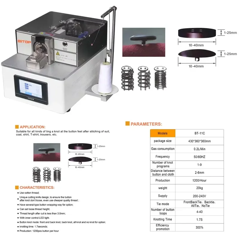 for BT-11C Cotton Yarn Automatic Button Packaging and Knotting Machine Efficient Sewing Accessory Tool for Garment Factory