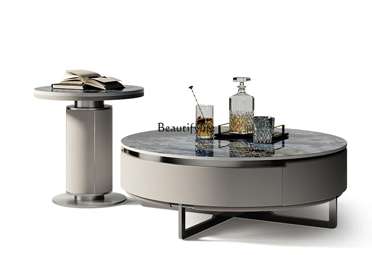 

Light Luxury Stone Plate Coffee Table High-End Living Room Home Size round Minimalist Tea Table