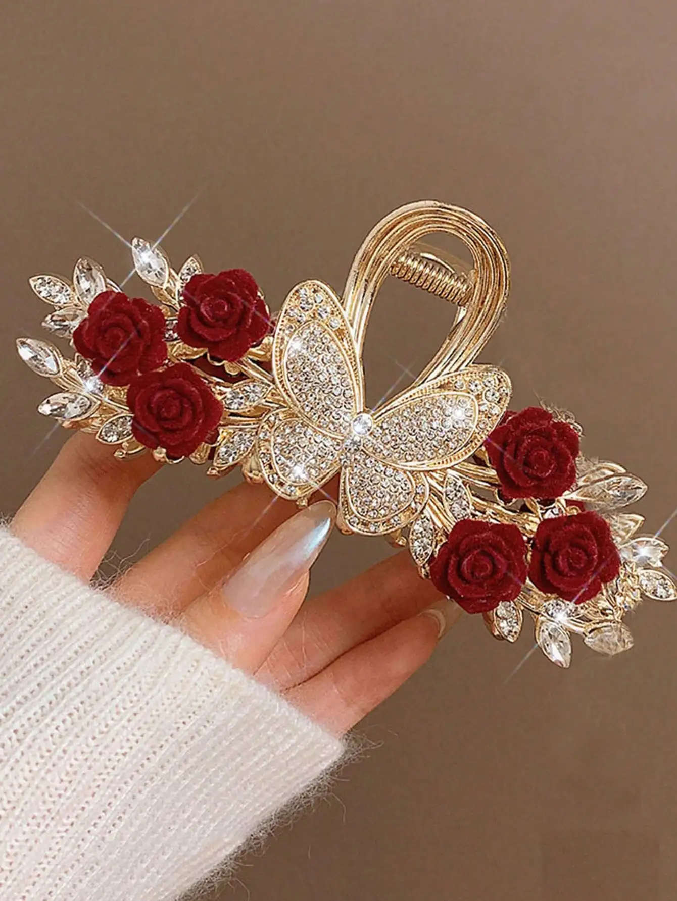 1 Pcs Fashion Exquisite Water Diamond Rose Flower Butterfly Hair Claws For Women Girls Party Hair Accessories