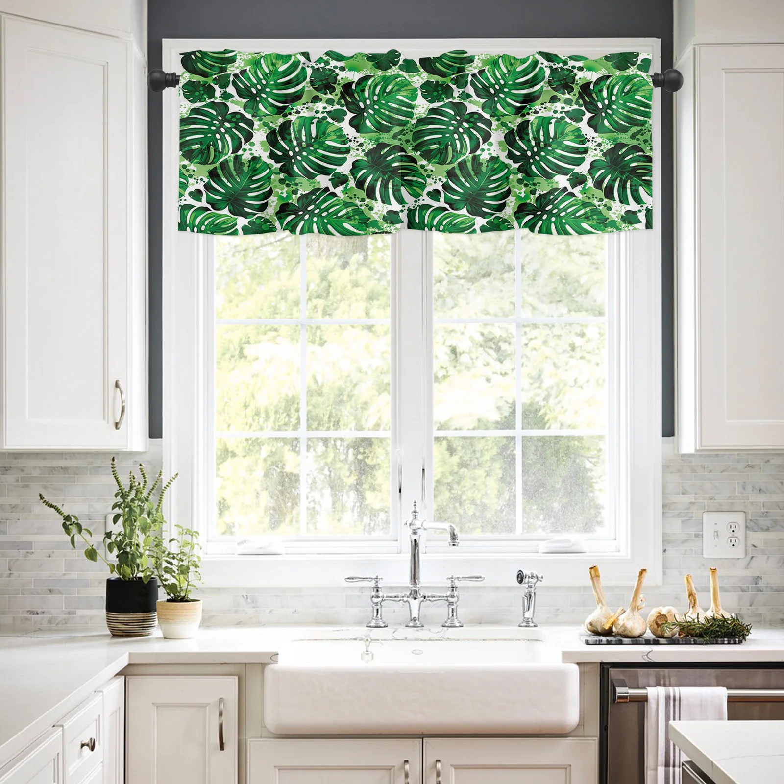 ZEDLIYU Valances for Windows Kitchen Living Room Small Window Valance Tropical Palm Leaves 1 Panel, 54 x 18 Inch