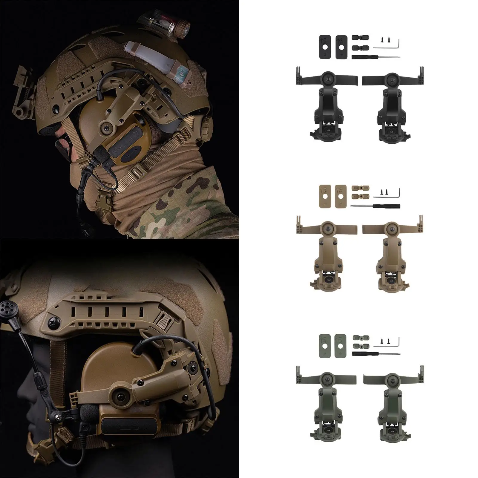 Rotation Helmet Rail Adapter Parts Headset Bracket Kit for Comtac 3