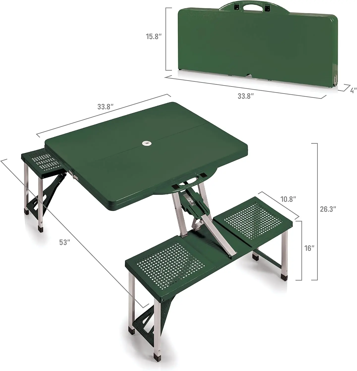 Portable Folding Picnic Table With Seats Collapsible Aluminum Table Countertop Display Organizer Holder Storage Rack Frame Bench Umbrella Hole Lightweight Foldable Dining Station For Camping Travel Backyard