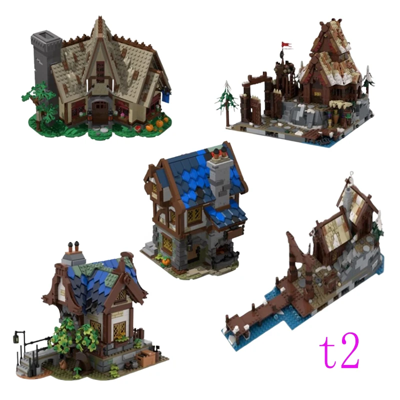

Spot small particle assembly building blocks MOC-79655 1316pcs medieval street scene building Viking house educational toy assem